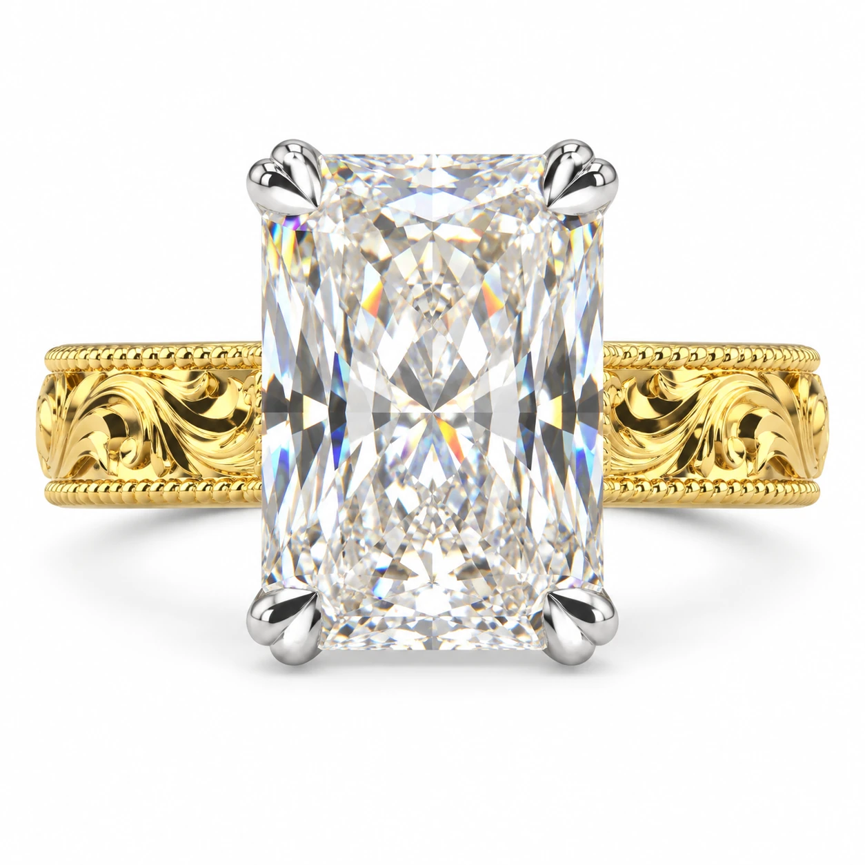 Radiant Cut Scrollwork Solitaire Ring by Fabulla Diamonds Co., view 1 of 4