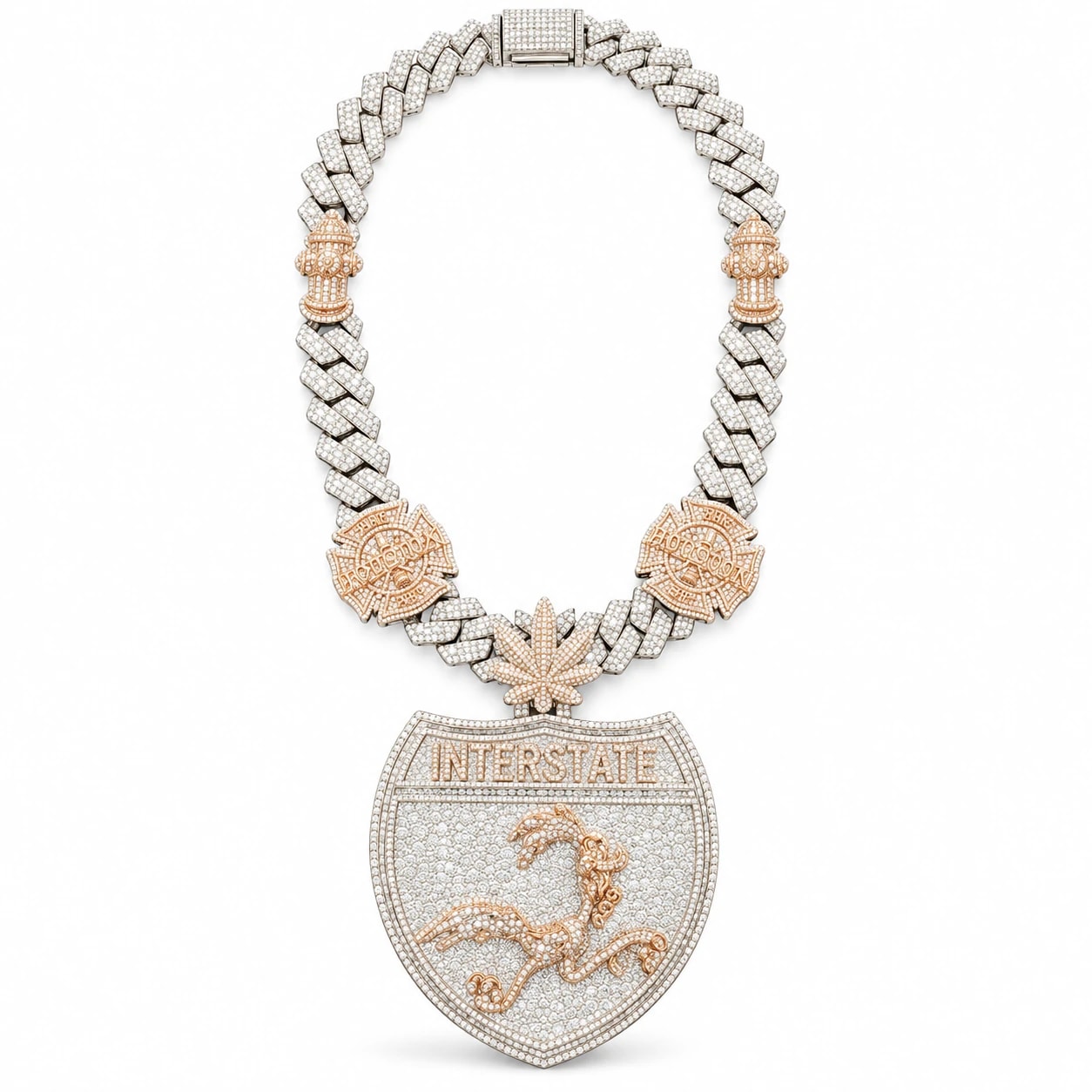 Two-Tone Shield Motif Diamond Pendant & Chain by Fabulla Diamonds Co., view 1 of 4