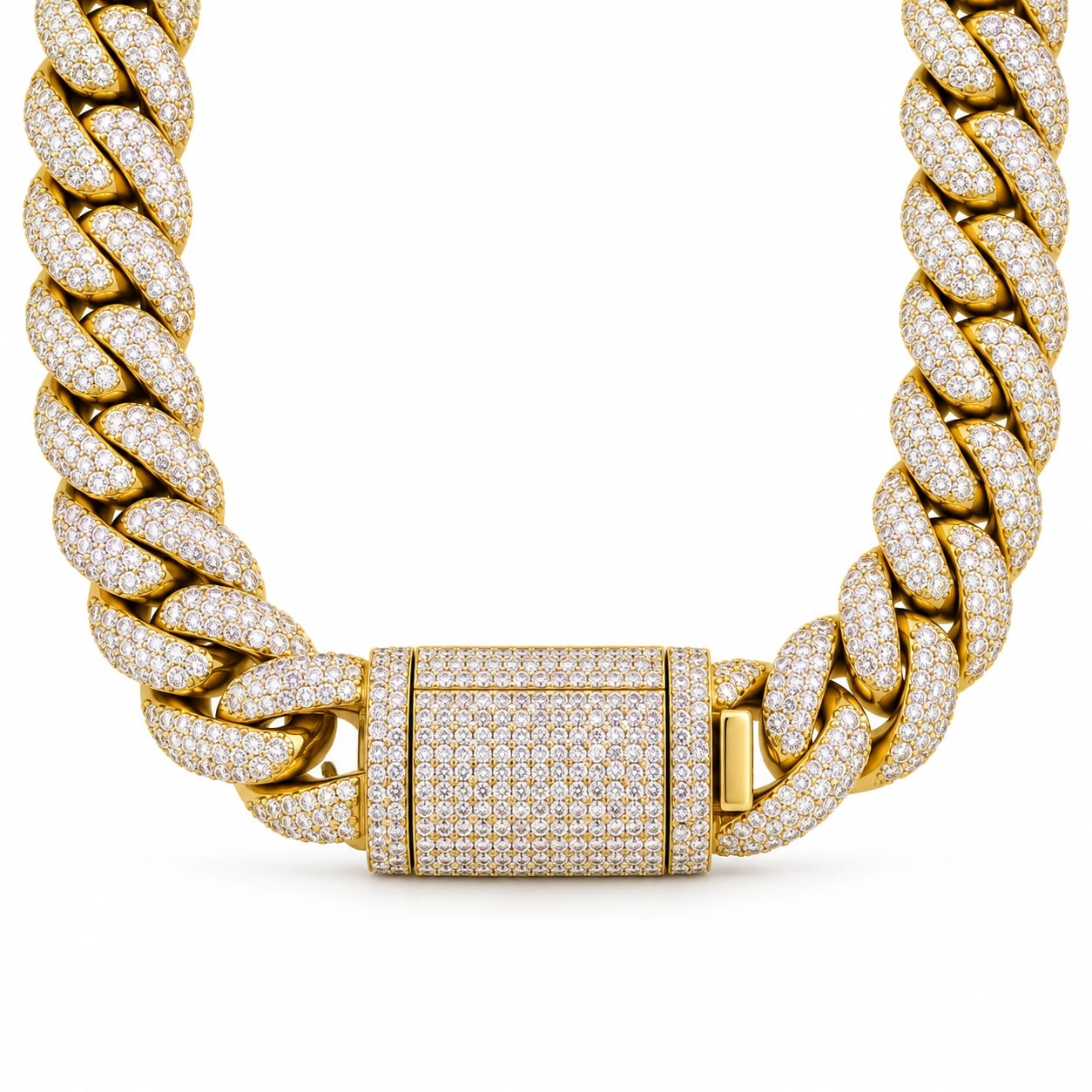 Yellow Gold Pave Cuban Link Chain 10mm by Fabulla Diamonds Co., view 1 of 4