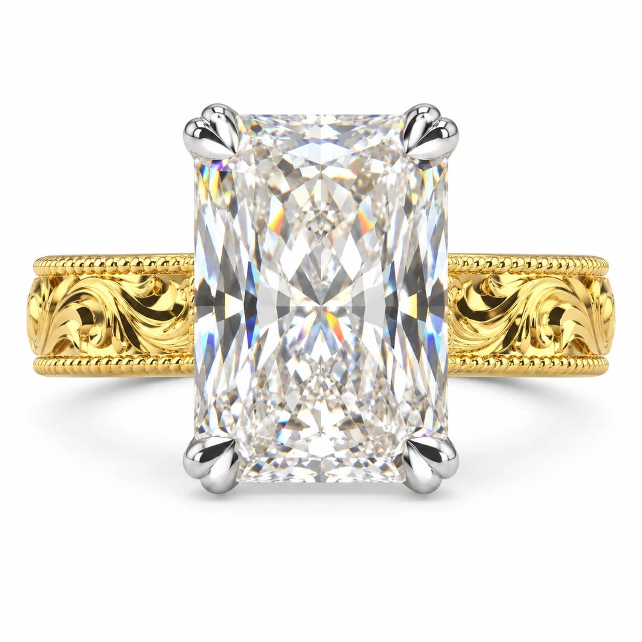 Radiant Cut Scrollwork Solitaire Ring by Fabulla Diamonds Co.