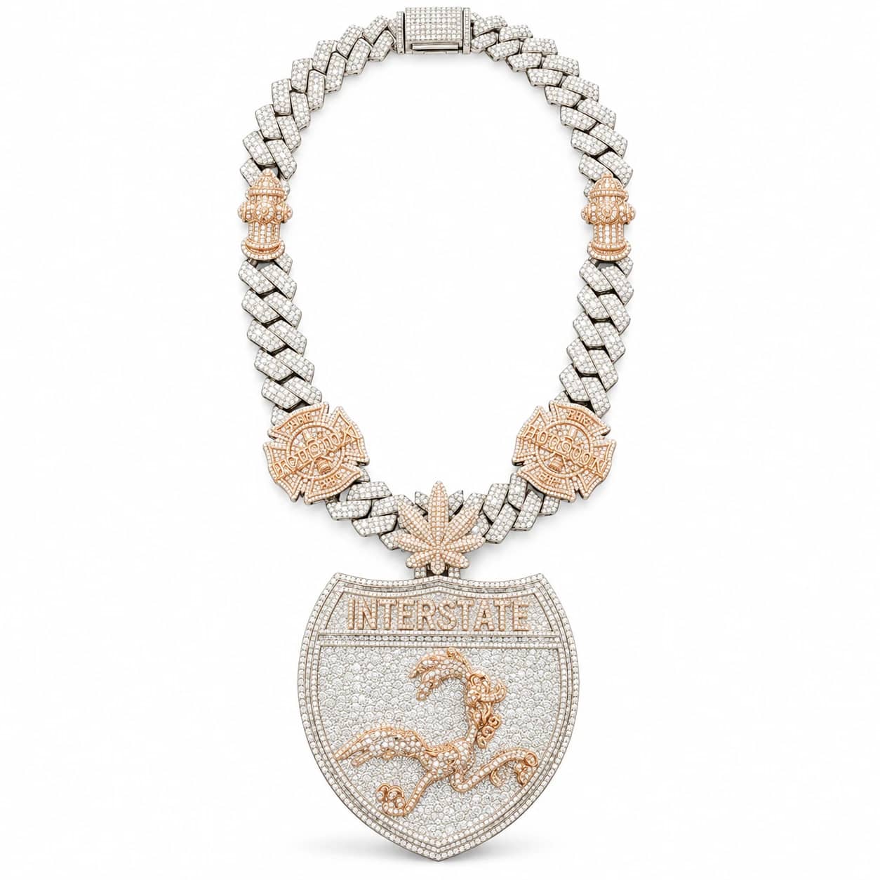 Two-Tone Shield Motif Diamond Pendant & Chain by Fabulla Diamonds Co.
